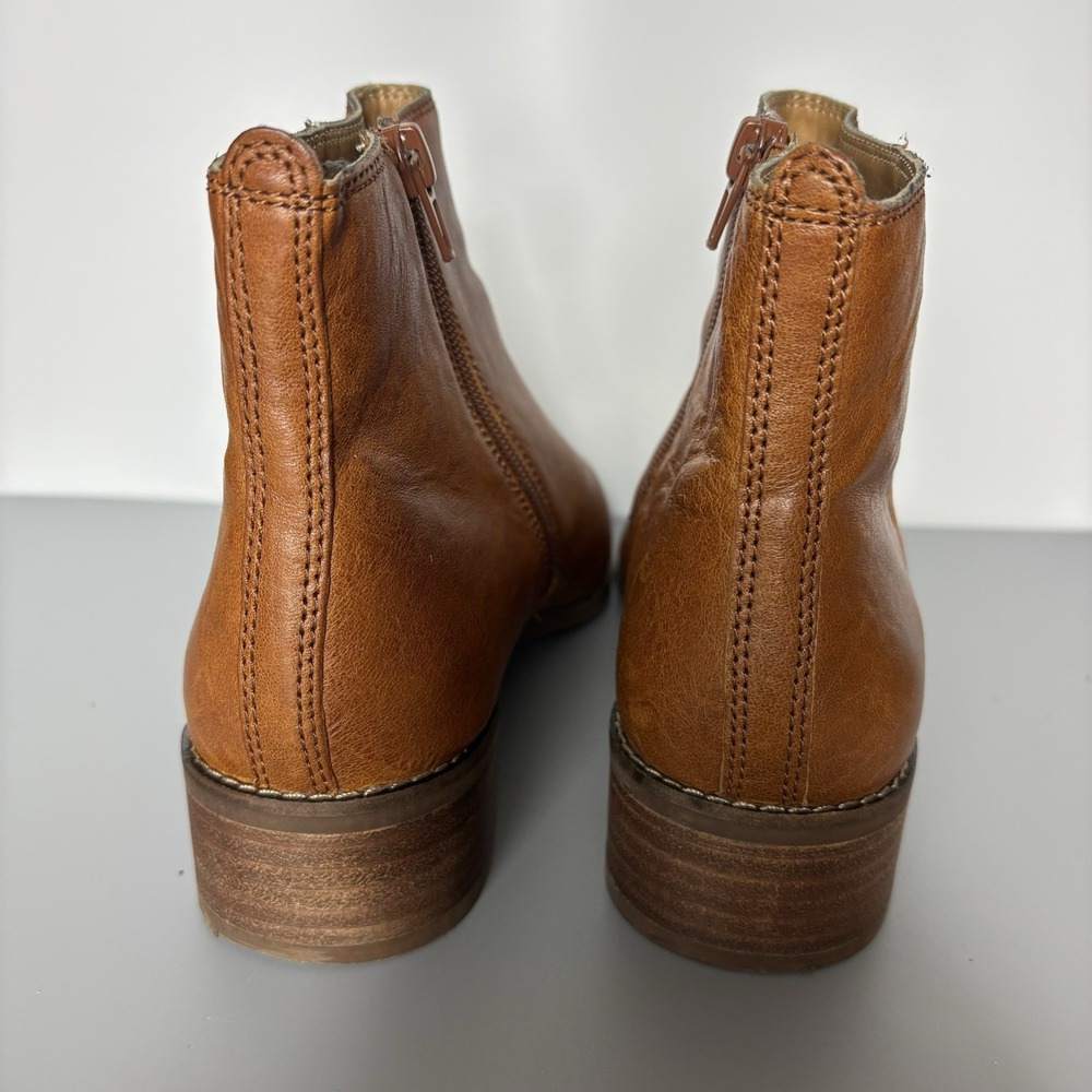 Lucky Brand Letrica Leather Ankle Boots Brown Side Zip Low Heel Women 8M - Picture 4 of 10
